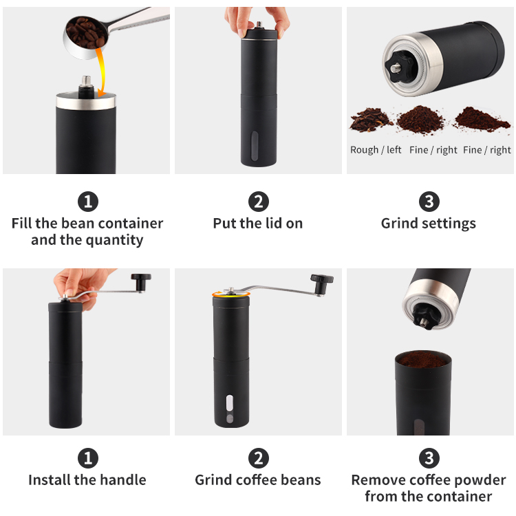 Burr Mill Stainless Steel Whole Bean Burr Portable Manual Coffee Grinder for Office, Home, Traveling