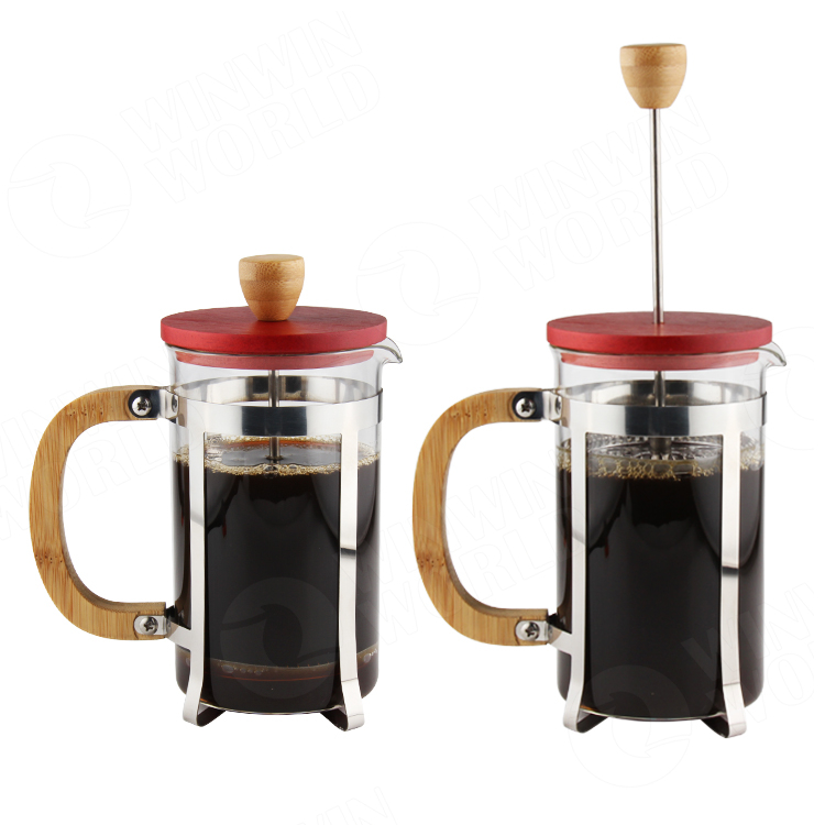 Bamboo Lid Glass Coffee Hand Press Espresso Machine