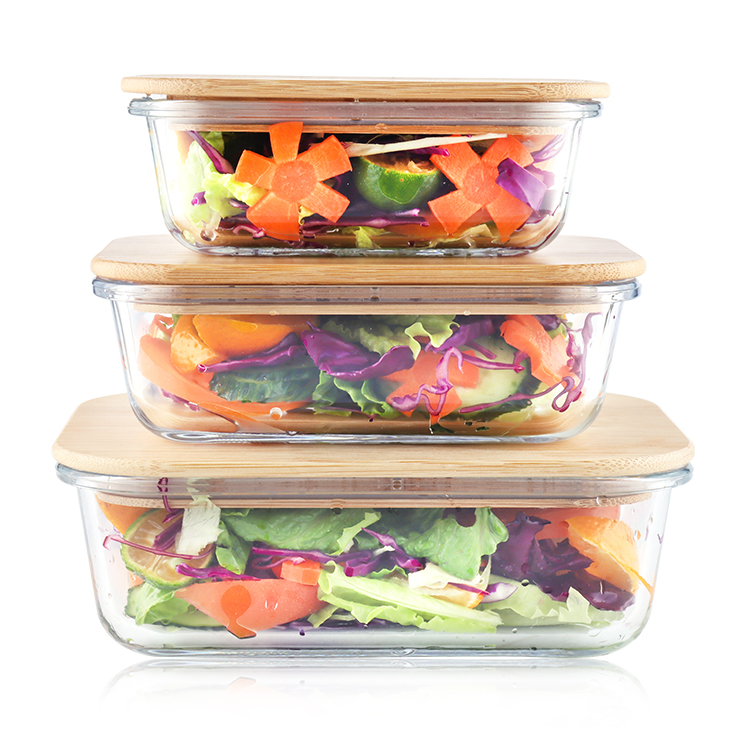 Glass Meal Prep Container Alternative Capacity,Microwave,Freezer Save,BPA Free Leak Proof Lunch Bento Box With Wooden Lid