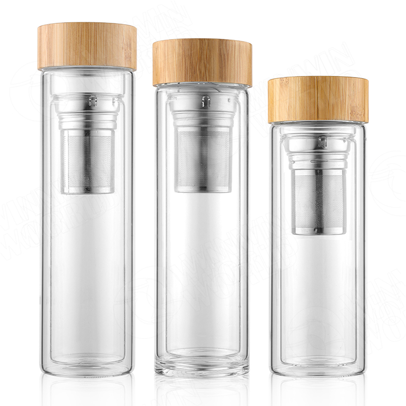 Best BPA-Free Fruit and Tea Infuser Borosilicate Glass Water Bottle with Neoprene Sleeve and Bamboo Lid, Double Mesh Filter, Travel Tumbler 20oz
