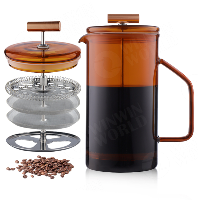 Heat Resistant Glass Carafe,Color Borosilicate Glass French Press Coffee Tea Maker with Triple Filter, Stainless steel plunger
