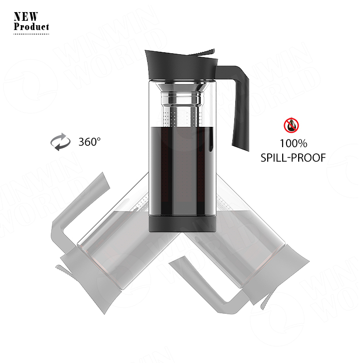 Airtight Cold Brew Iced Coffee Maker (& Iced Tea Maker) with Spout – 1.5L/51oz Ovalware RJ3 Brewing Glass Carafe with Removable Stainless Steel Filter