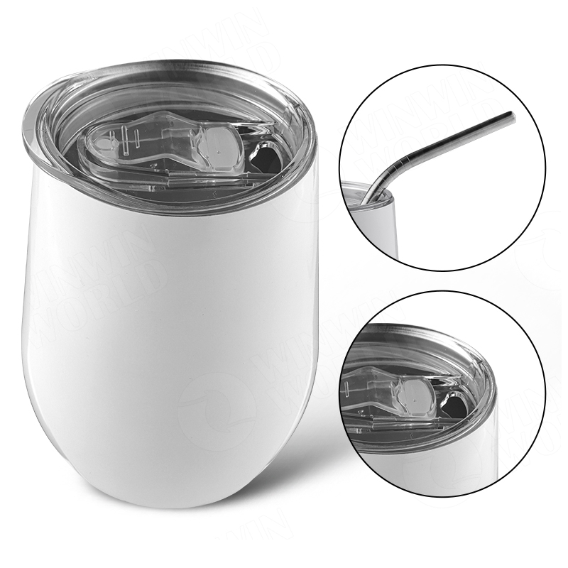 2020 custom logo 12 oz double walled egg shaped mug stainless steel personalized stemless wine tumbler with sliding lid