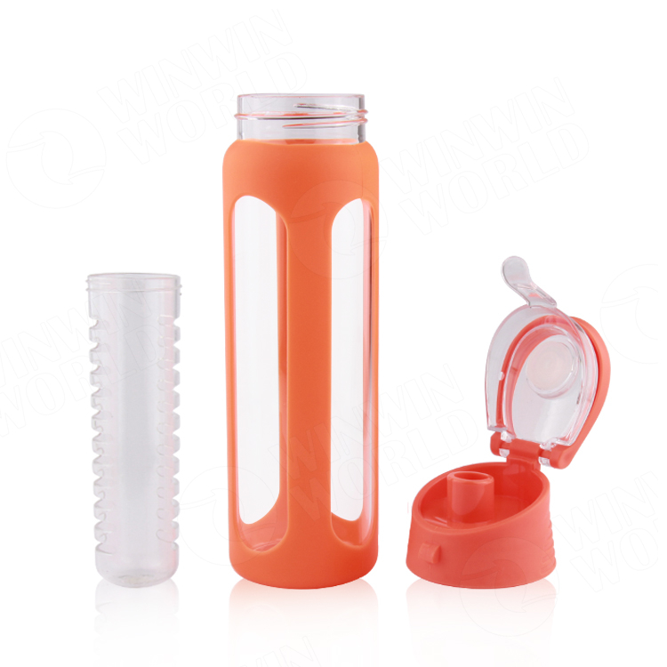500ml Wholsale Blown Glass Drinking Glasses Water Bottle with Silicone Sleeve